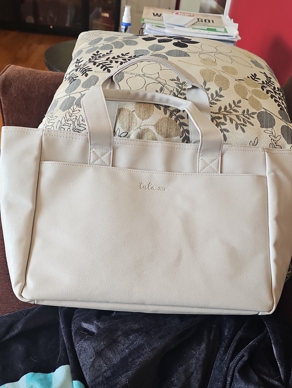 Tula Cream Faux-Leather Tote with Front Pocket